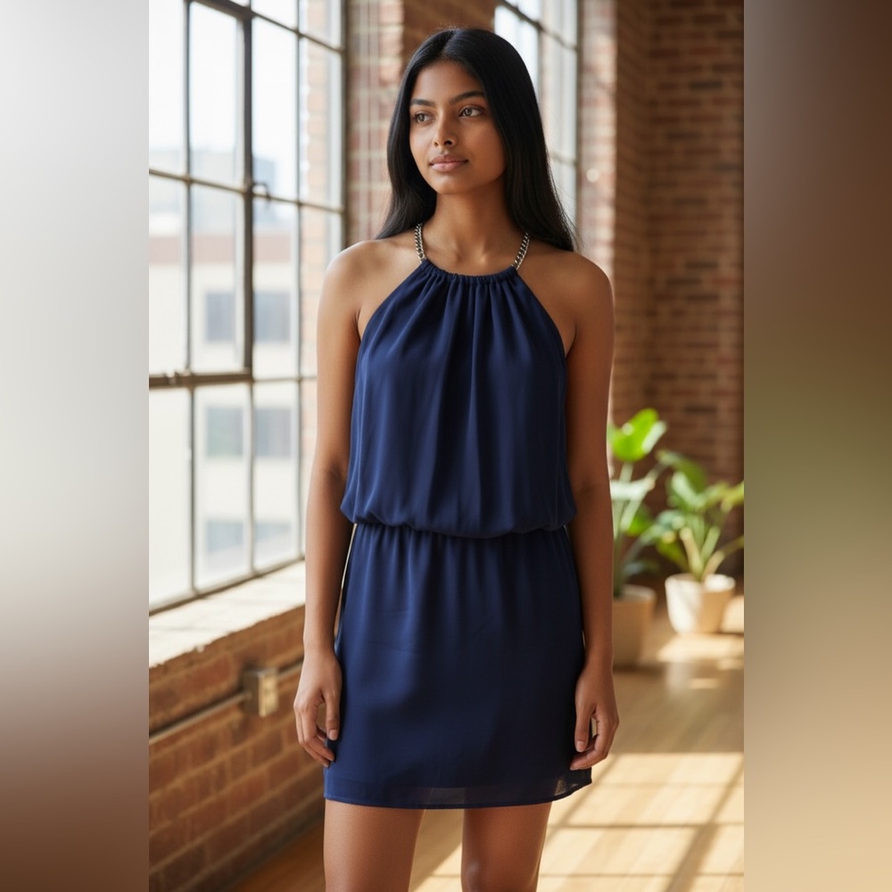 Laundry Shelli Segal Metal Wire Collar Navy Tunic